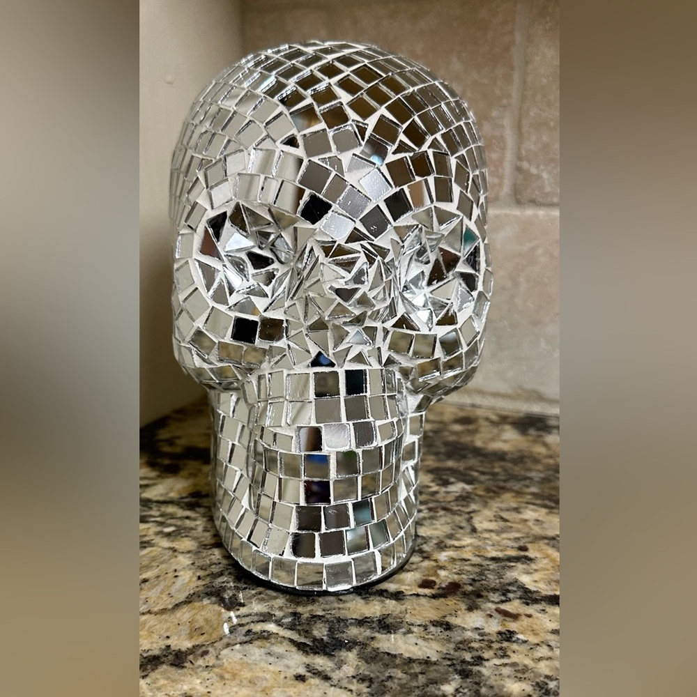 Silver mosaic glass skull